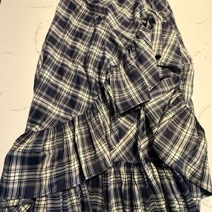 Vici Navy and White Asymmetrical Plaid Skirt